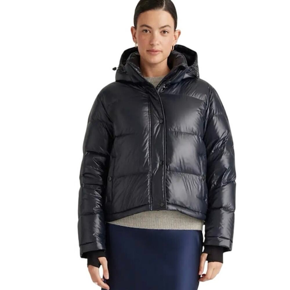 New Quince Women's XS Responsible Down Cropped Puffer Jacket Shiny Black